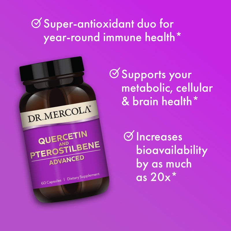Dr. Mercola Quercetin & Pterostilbene Advanced - Supports Respiratory & Immune Health - 500 mg Quercetin - High-Bioavailability Formula - Non-GMO, Gluten-Free & Soy Free - 60 Capsules (30 Servings) - Image 4